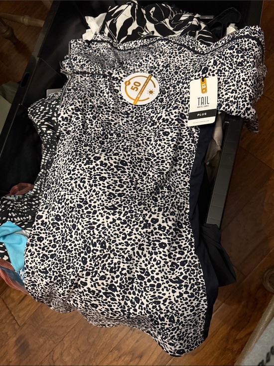 Tail Tops - Tail Plus Navy and White Leopard-Print Performance Top